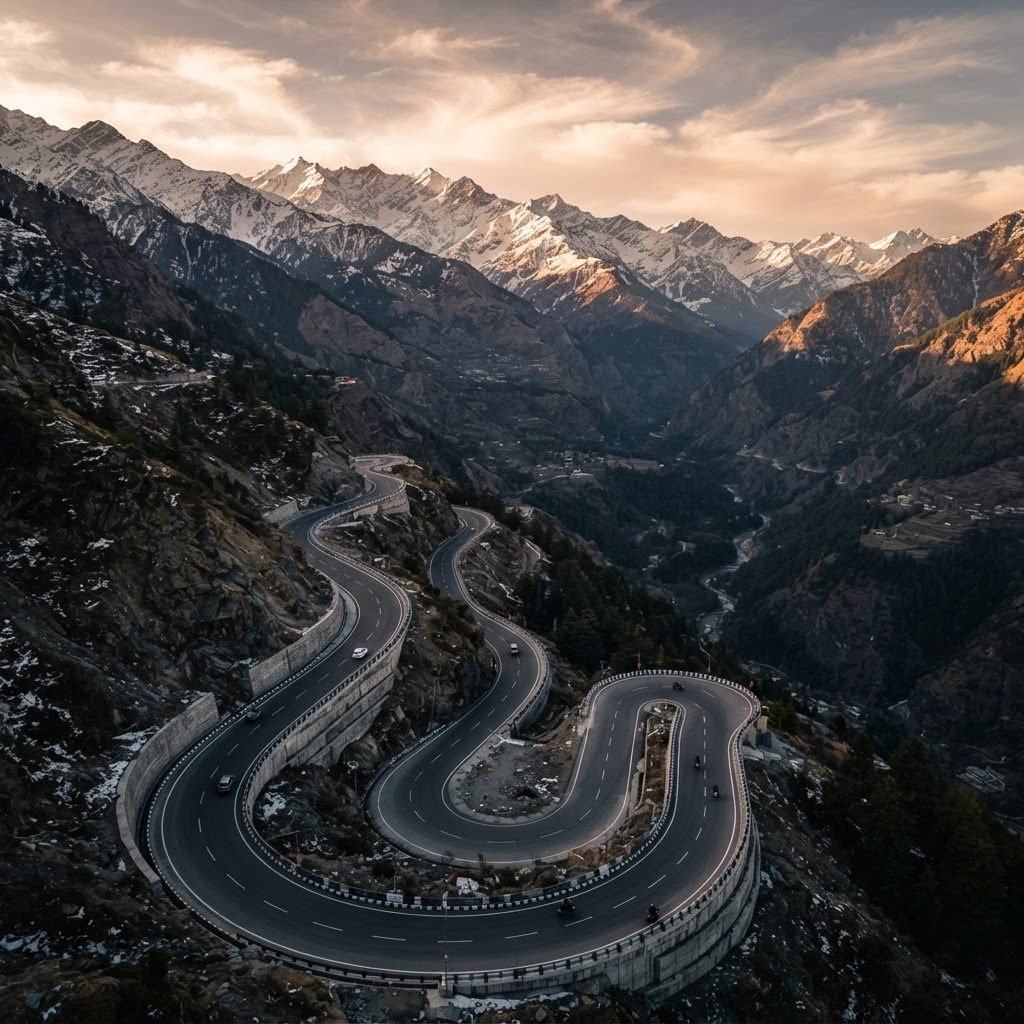 Serpentine Himalayan mountain highway